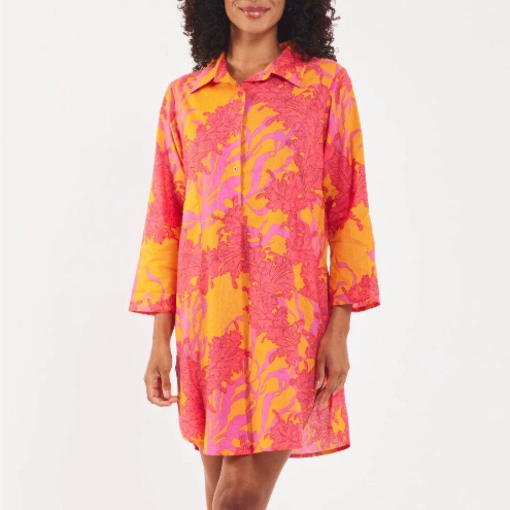 ModaPosa Gabriella Tunic Dress Big Coral Orange Fuchsia Women Size XL Beach Chic